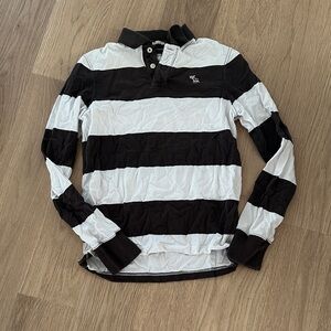 Y2K Abercrombie & Fitch Brown and White Rugby Stripe Long Sleeve M